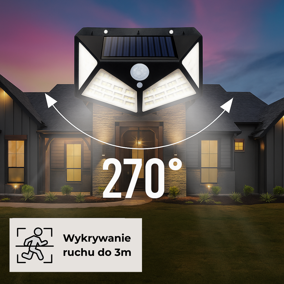 LAMPA Solarna Led CZUJNIK RUCHU Kinkiet SH-100 Czarna SKU: 012