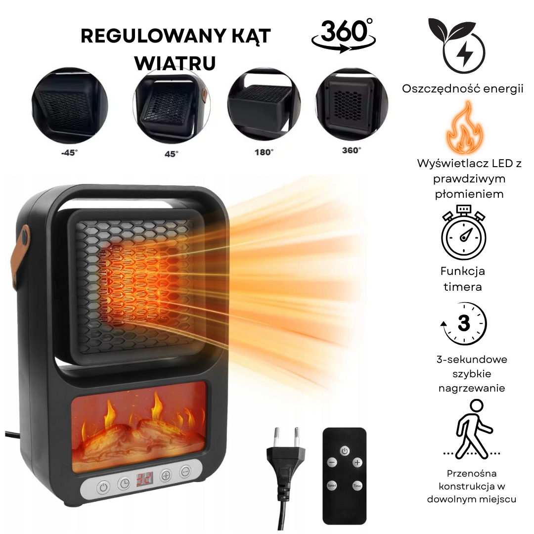 Przenośny grzejnik elektryczny z kominkiem LED| Pilot w zestawie, SKU: 6073