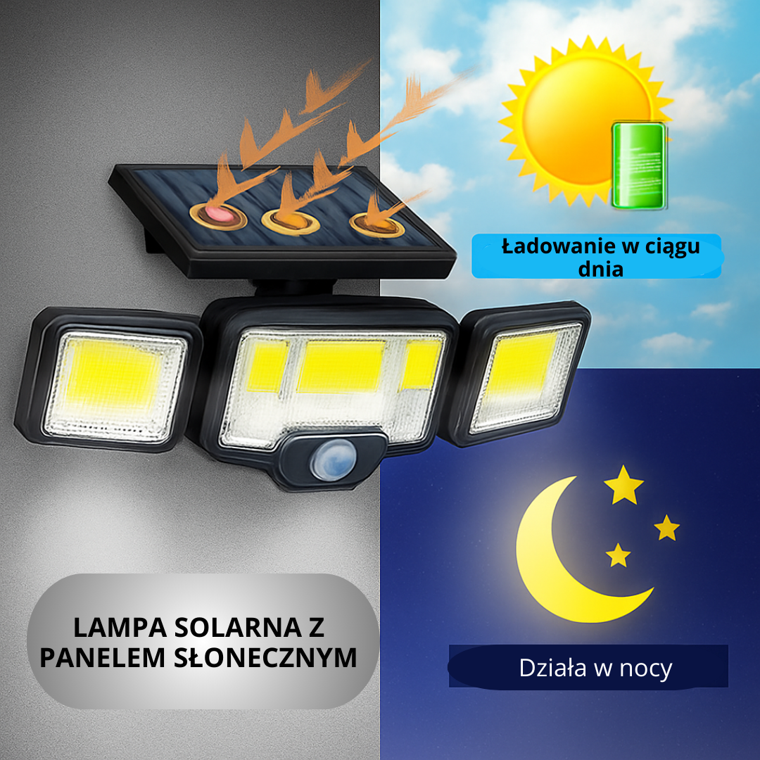 Solarna lampa 204 COB oddzielny panel + PILOT SKU: 376
