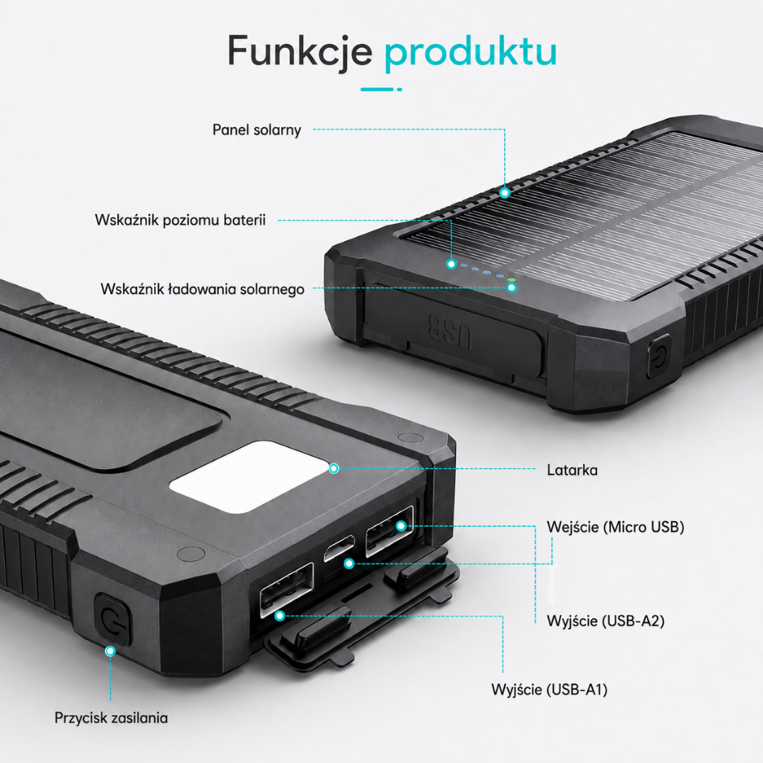 Solarny Powerbank Compass – 8 000 mAh, SKU: 352
