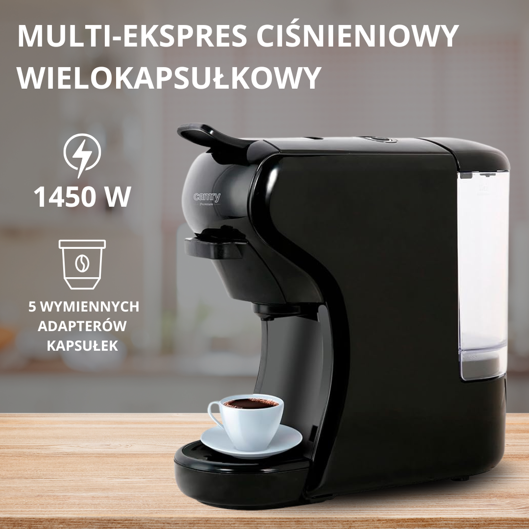 Camry black Multi-Ekspres ciśnieniowy wielo – kapsułkowy, SKU:CR 4414