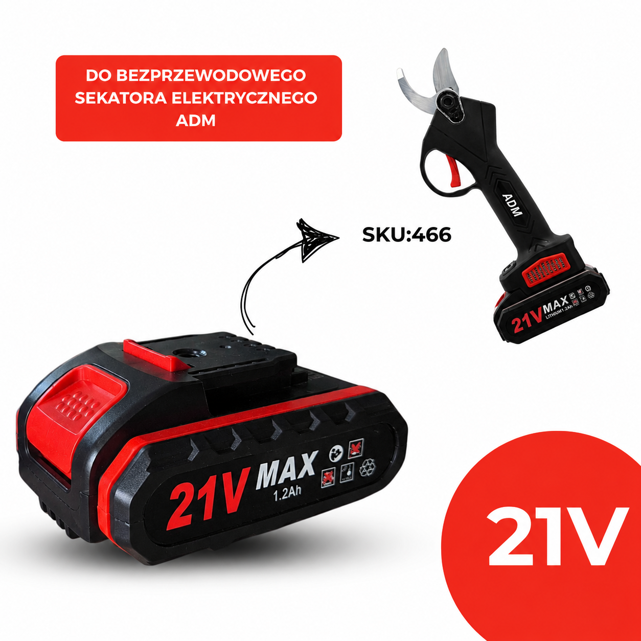 Akumulator 21V do Bezprzewodowego Sekatora ADM, SKU: 2133