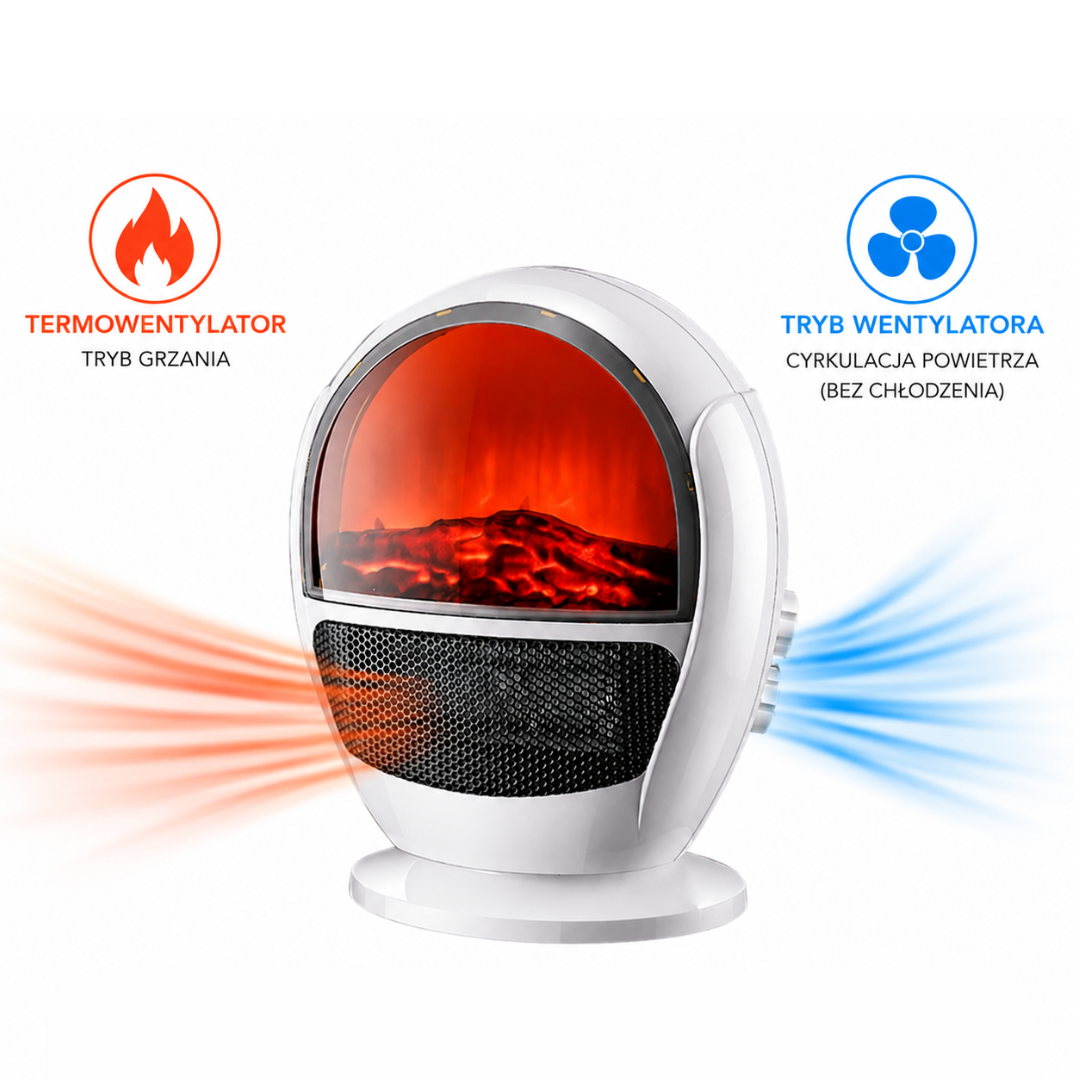 Termowentylator Ceramiczny 2w1 z Efektem Kominka i Trybem Wentylatora, SKU: 6074