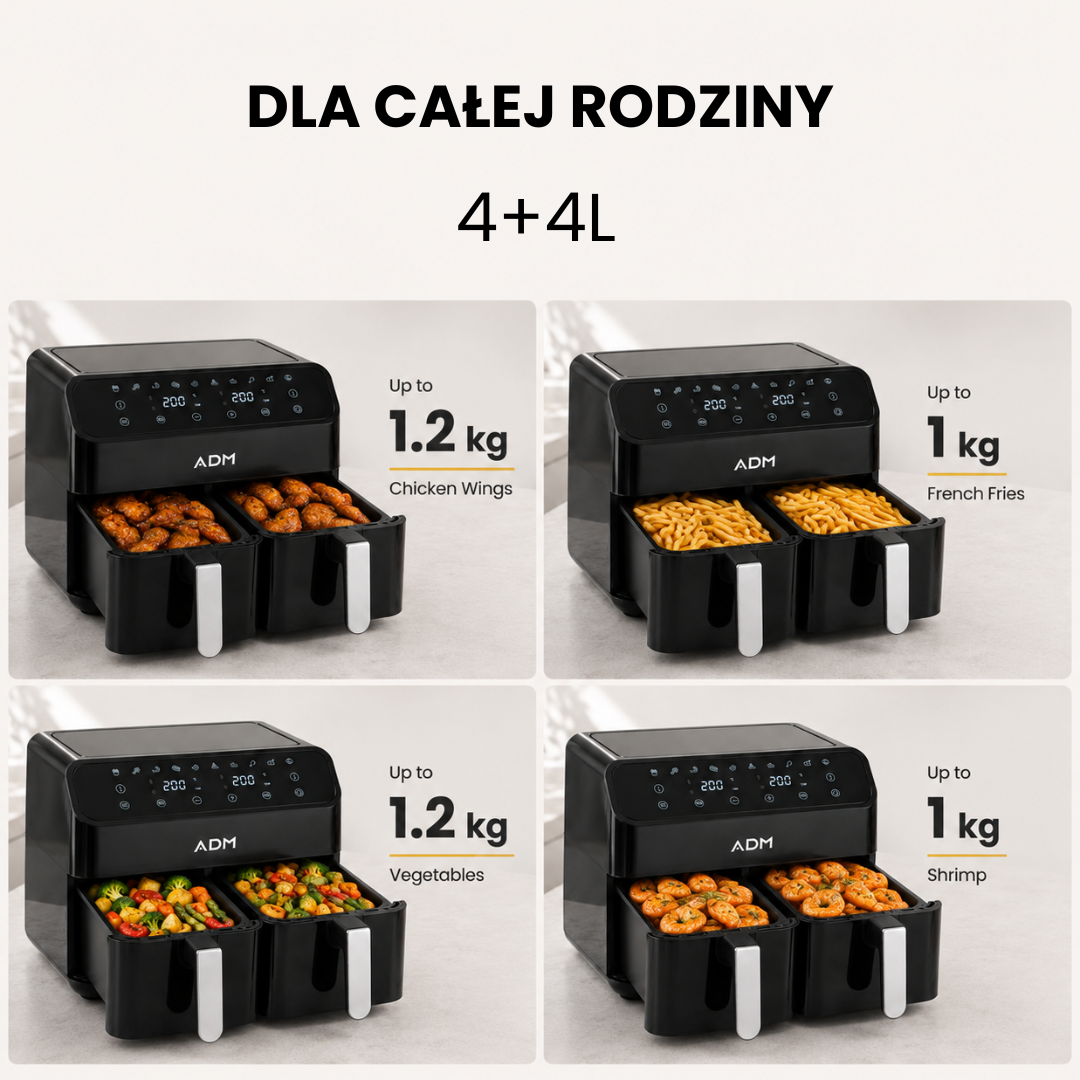 Frytkownica ADM Double Air Fryer – 2 kosze 8L, SKU: 550 - obrazek 5