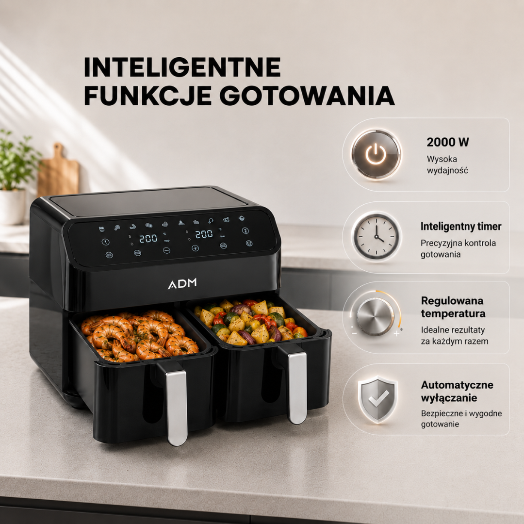 Frytkownica ADM Double Air Fryer – 2 kosze 8L, SKU: 550 - obrazek 4