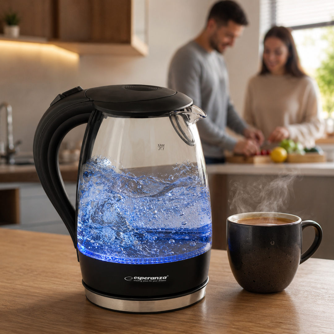 Esperanza Szklany czajnik elektryczny 1.7L – Czarny, SKU: EKK011K