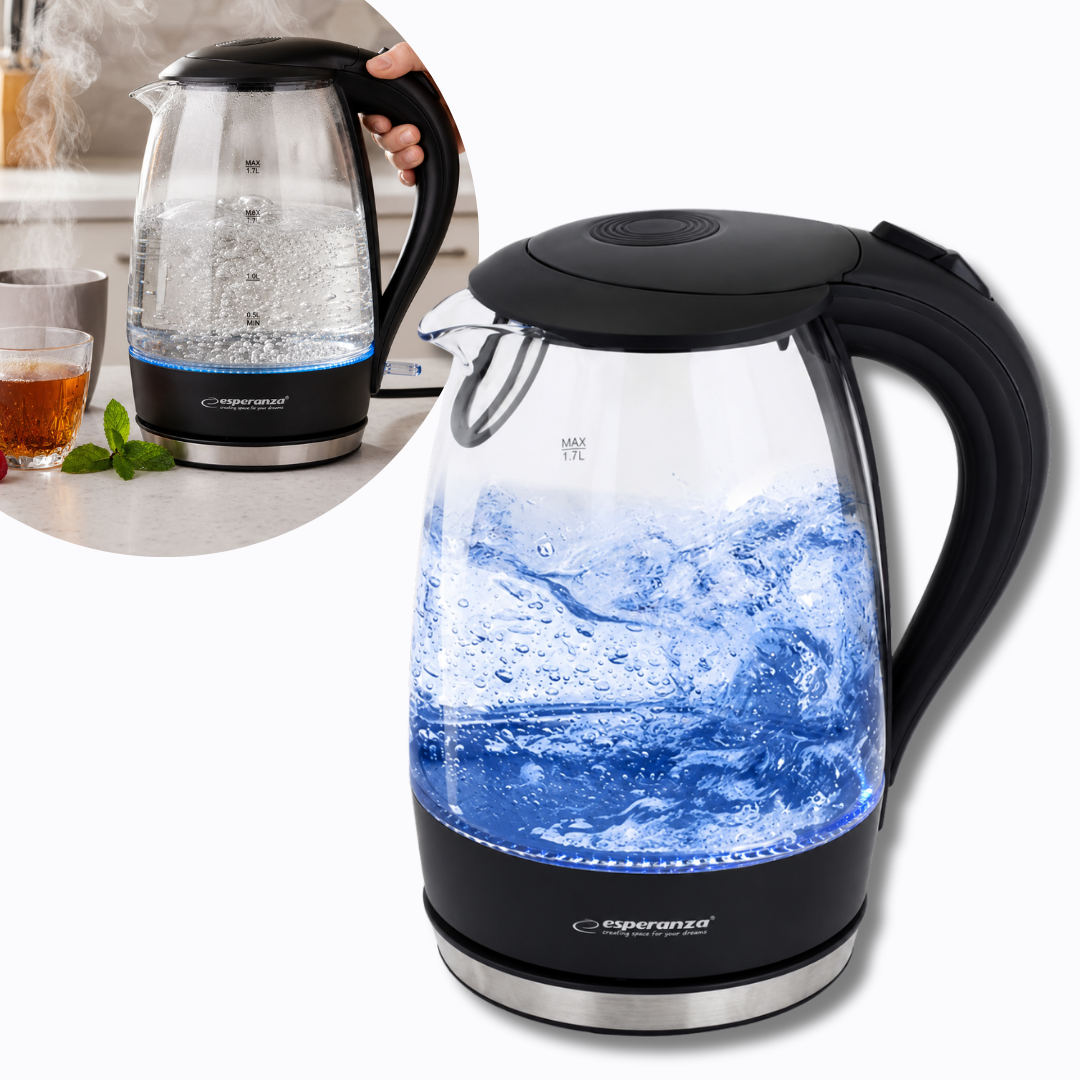 Esperanza Szklany czajnik elektryczny 1.7L – Czarny, SKU: EKK011K