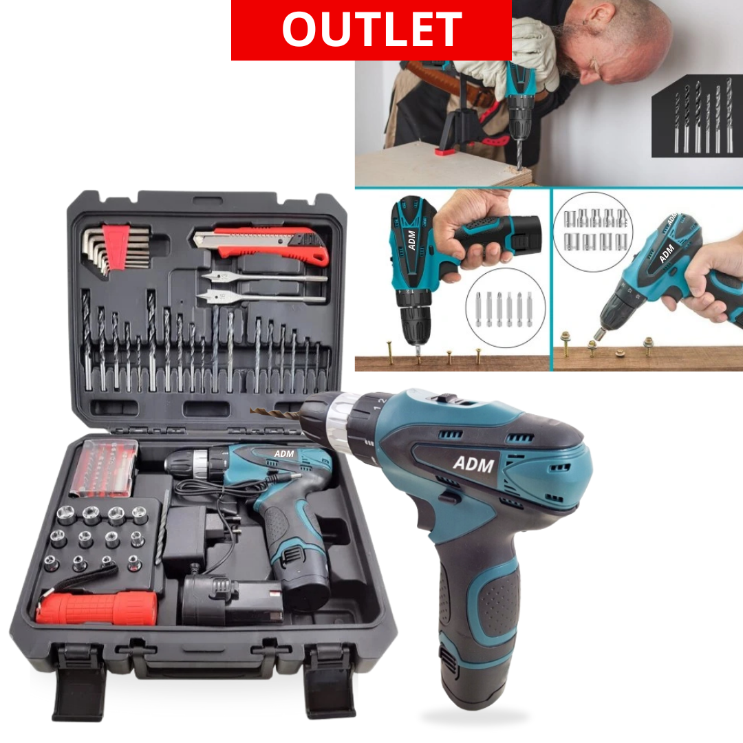 WKRĘTARKA AKUMULATOROWA ADM+DWA AKUMULATORY 12V, ZESTAW 77 szt, SKU: 395_boxdmg | OUTLET
